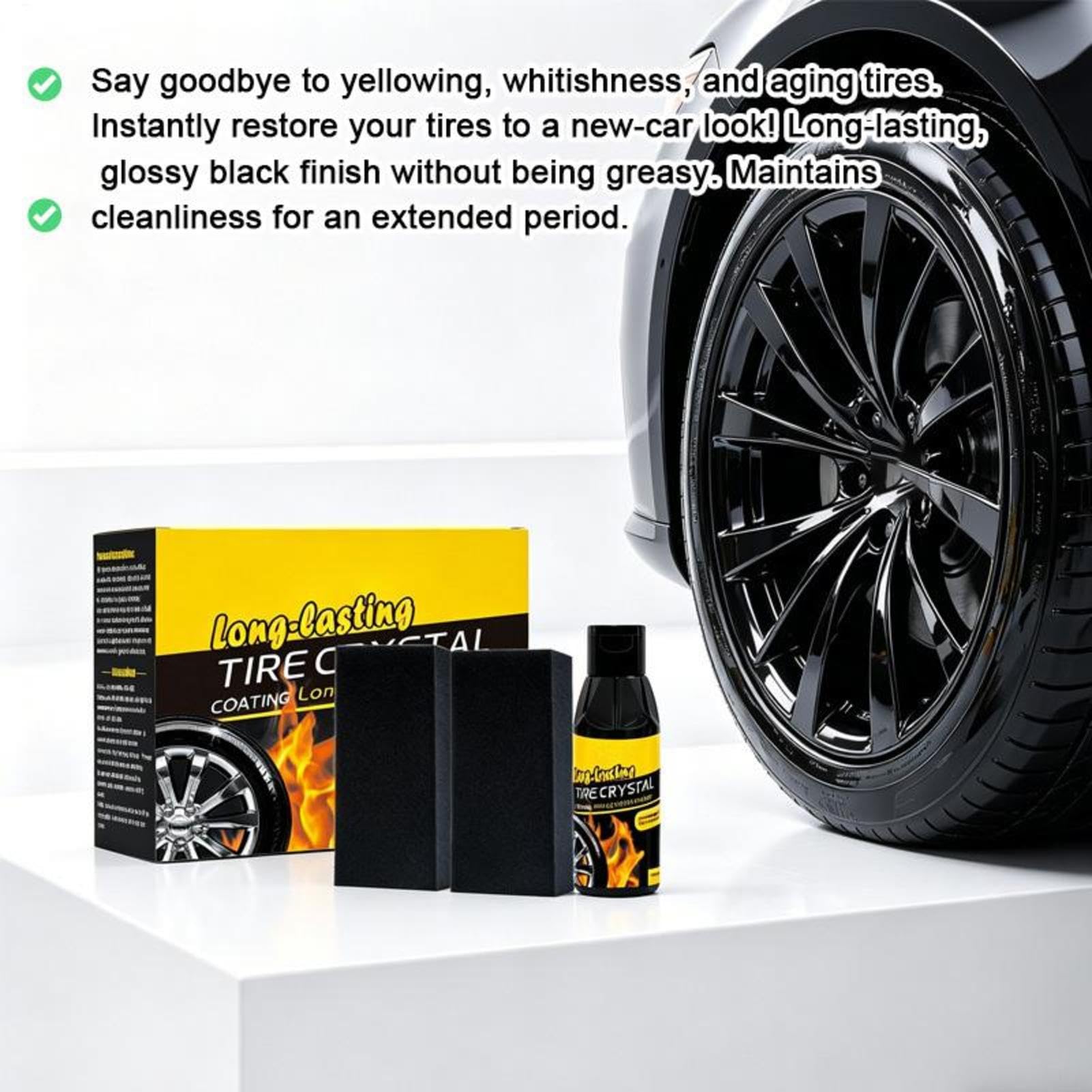 Nabłyszczacz do opon samochodowych,100 Ml Środek Do Czyszczenia Opon Z Gąbką | Lakier Opon - Pojazdy: SUV, Ciężarówki, Motocykle, Kampery – Efekt Jak Nowy Wygląd, Długotrwały Jasny Połysk, Ochrona i