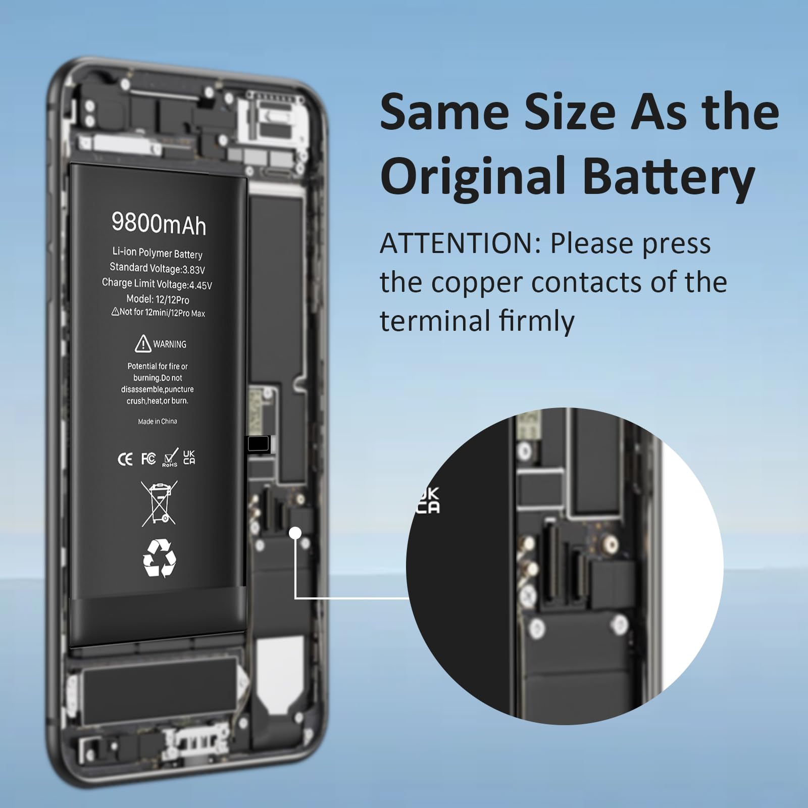 Akku für iPhone 12/12 Pro, 9800mAh Neues Upgrade Hochkapazitäts ErsatzAkku für iPhone 12/12 Pro, A2172, A2402, A2403, A2404,A2341, A2406, A2408, A2407 mit Reparatur-Werkzeug-Kit