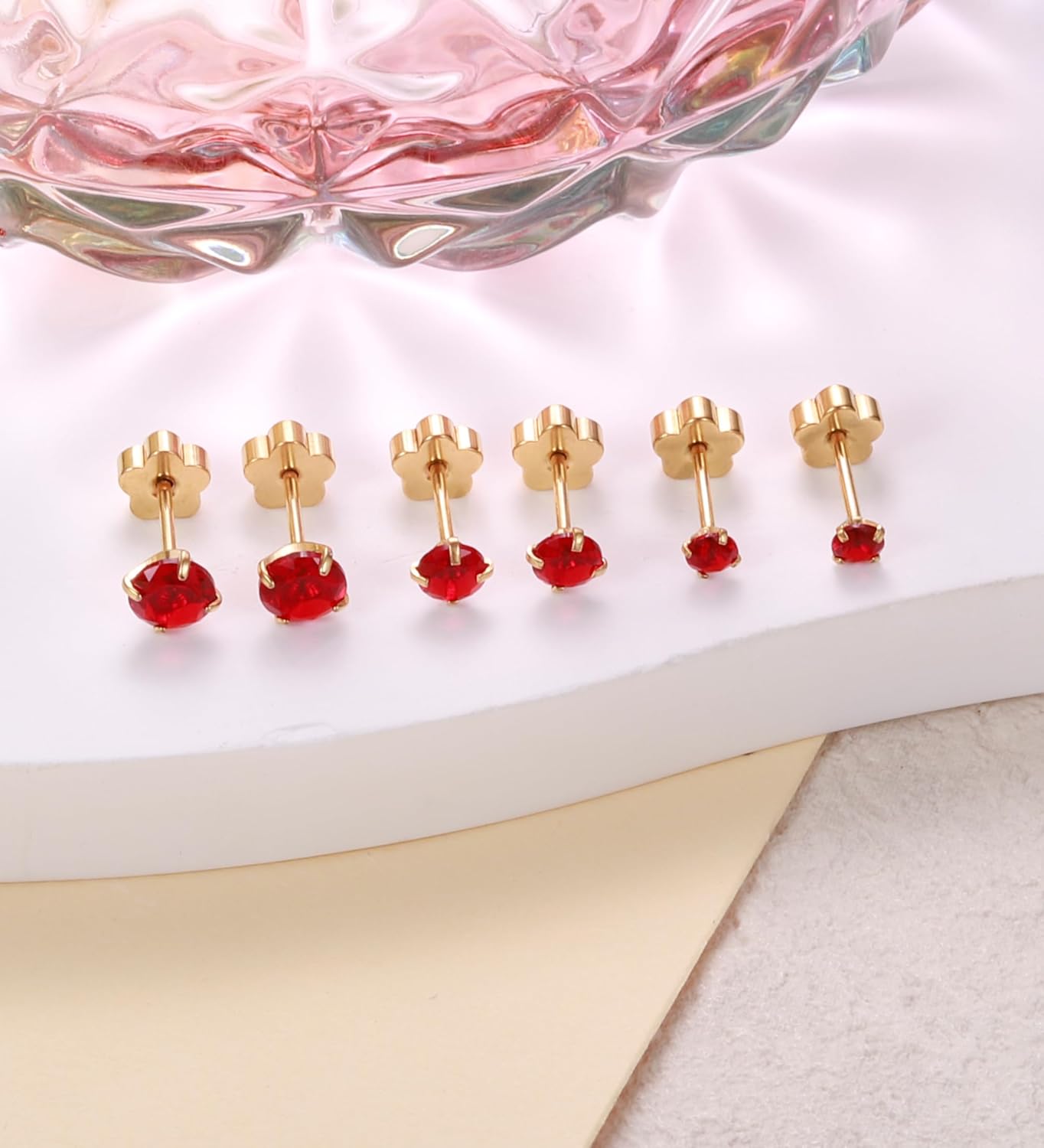 14K Gold CZ Flat Back Earrings for Women Hypoallergenic Cartilage Cubic Zirconia Earrings Studs 20G Handmade Nap Screw Back Earrings for Helix Conch Multiple Piercing - Image 4