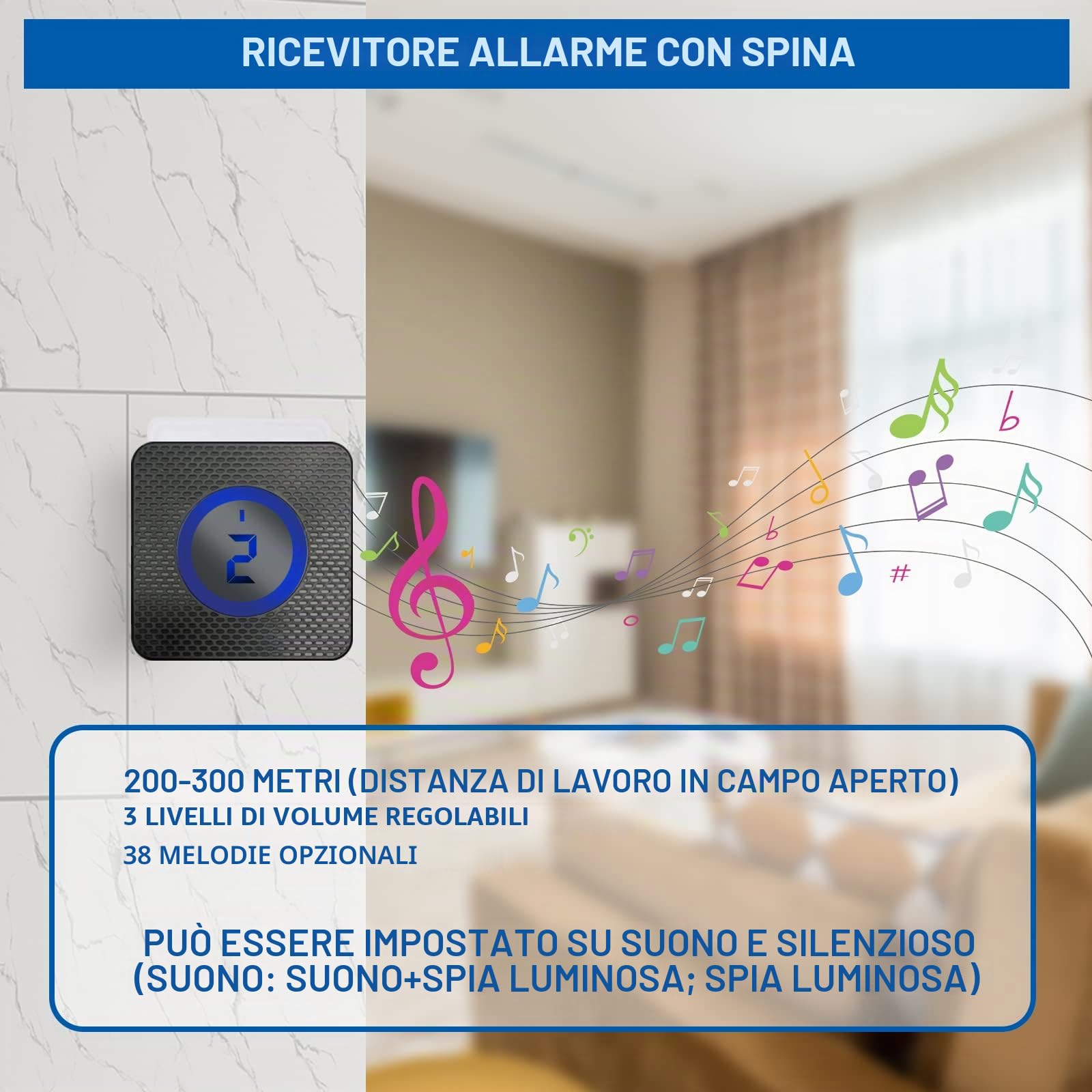Allarme solare senza fili per vialetto esterno, resistente alle intemperie, rilevatore di movimento, campanello per porta, sistema di allarme di sicurezza fai da te (2 sensori e 1 campanello)