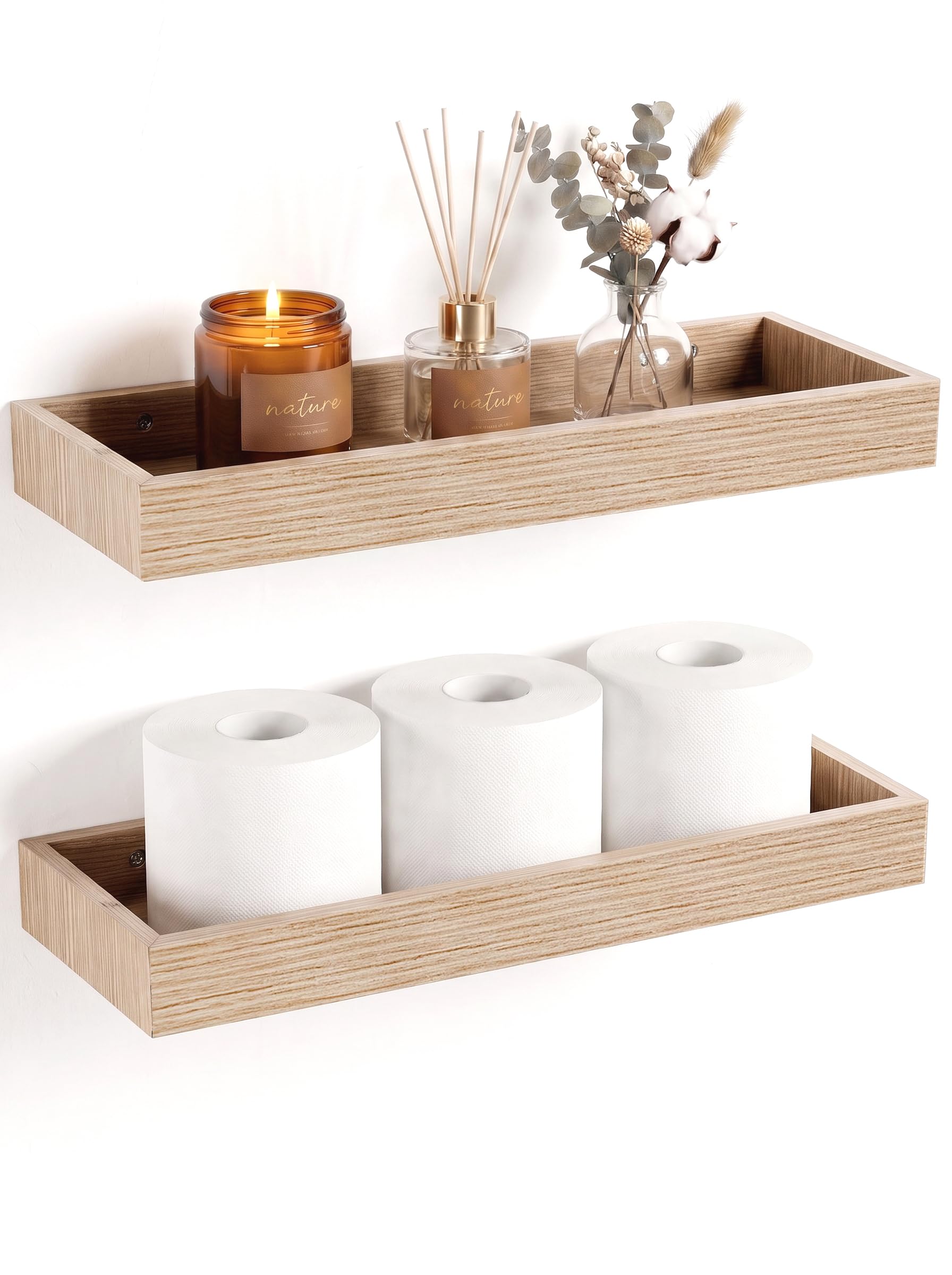 Mifurn Oak Floating Shelves with Raised Lip Set of 2 40cm Living Room