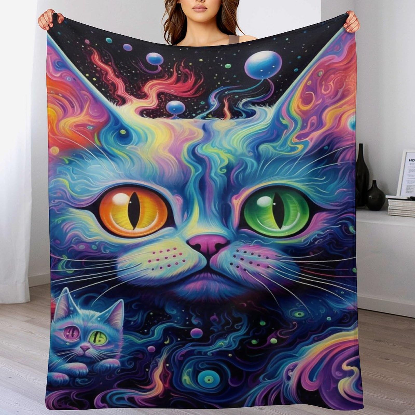 Manta de franela con gato, colcha suave para sofá y cama, 130x150 cm