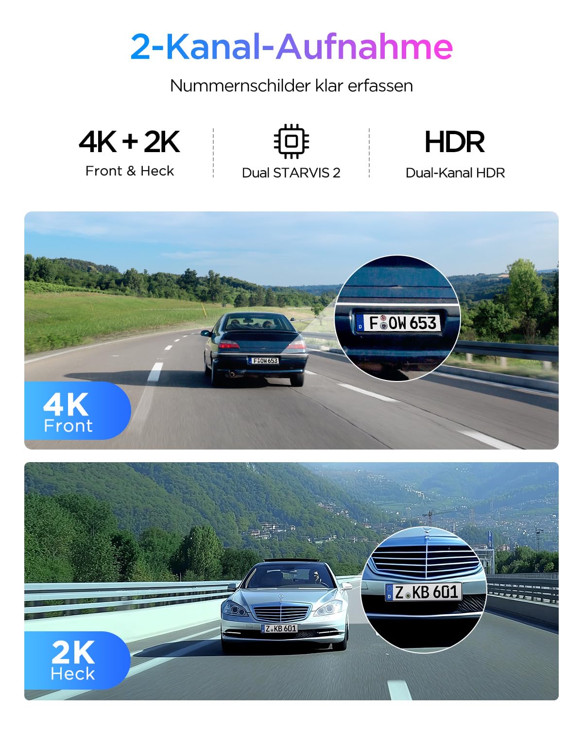 VIOFO A329S 2CH 4K 60FPS Dashcam anteriore e posteriore, Dashcam auto Dual 4K + 2K, Modalità di parcheggio a risparmio energetico aggiornata, Wi-Fi 6 e controllo tramite app, doppia fotocamera auto