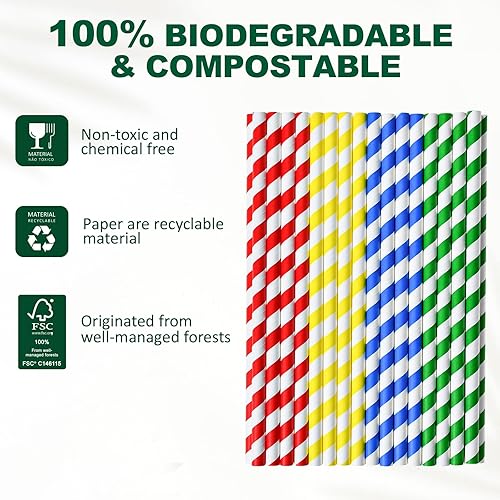 Miniatura 7 de Pajitas de papel de 10.25 pulgadas de ancho para batidos, batidos, helados, congelados, bebidas gruesas, 100 unidades, multicolor