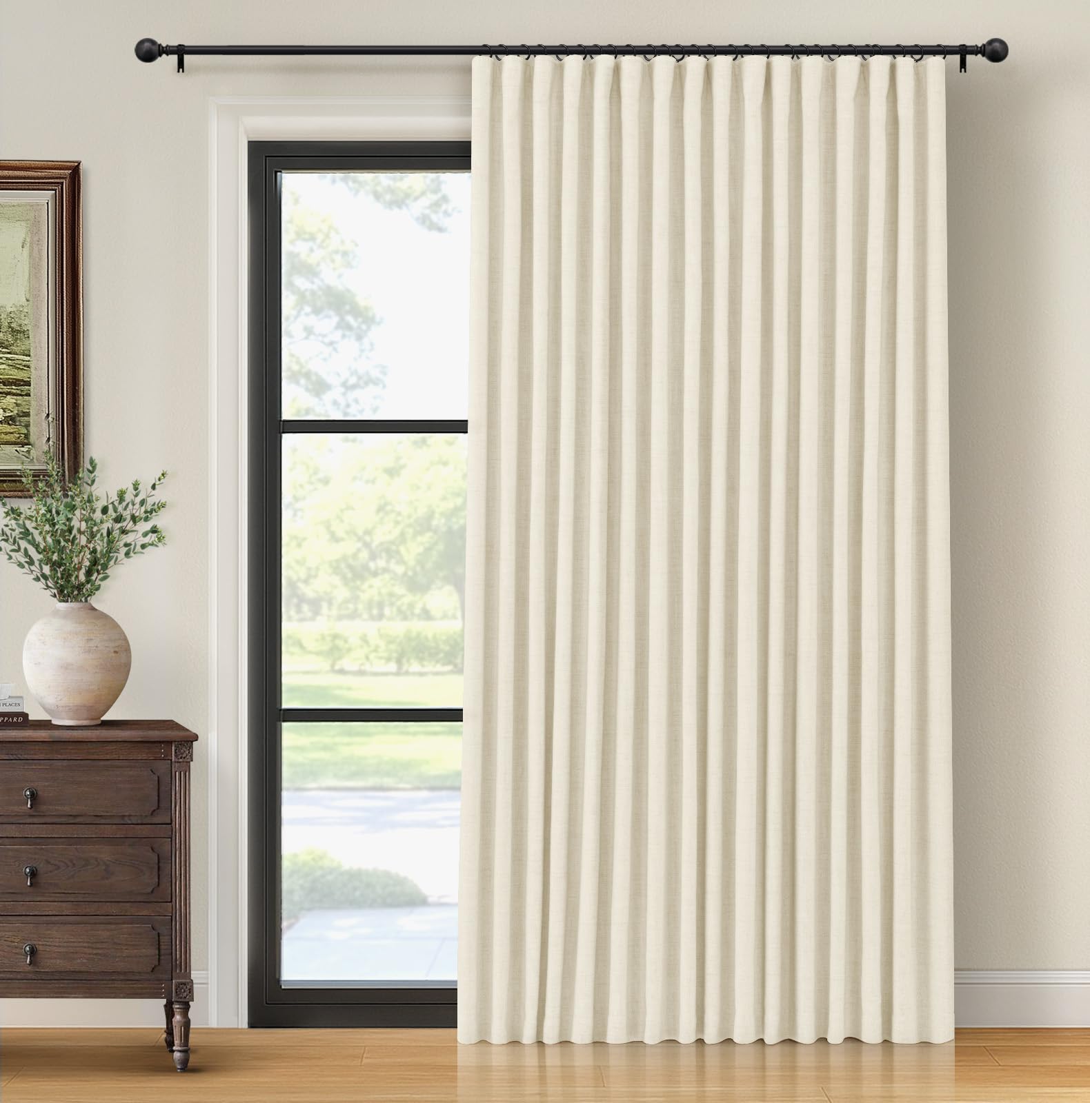 INOVADAY Thermal Sliding Door Curtains 100% Blackout Curtains for Bedroom, Sliding Glass Door Drapes Extra Wide for Patio Linen Textured Farmhouse