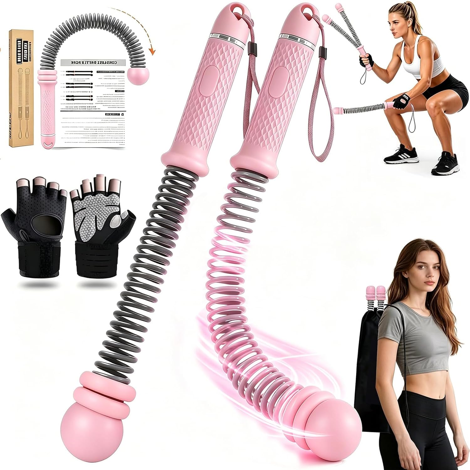 Battle Ropes for Home Gym, Cordless Weighted Ropeless Workout Equipment | Adjustable Weighted Ropeless Ropes with Non-Slip Handles & Gloves, Portable No-Anchor-Point Workout for HIIT, Strength