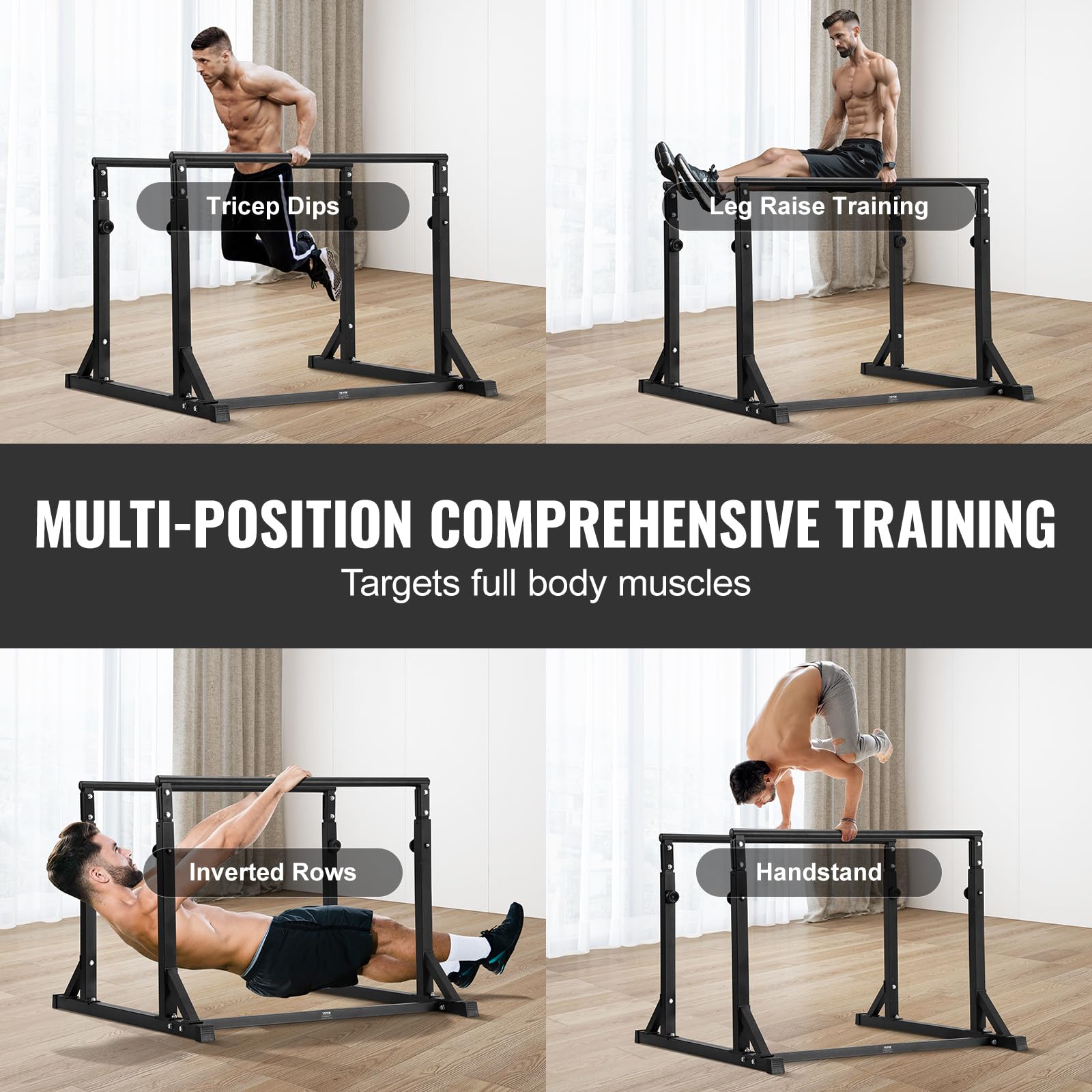 VEVOR Barre per Allenamento Fisico Stazione Altezza Regolabile, capacità di 800 Libre, Stazione per Allenamento Fitness, Stabilizzatore, Parallele per Push Up, Barre Parallele
