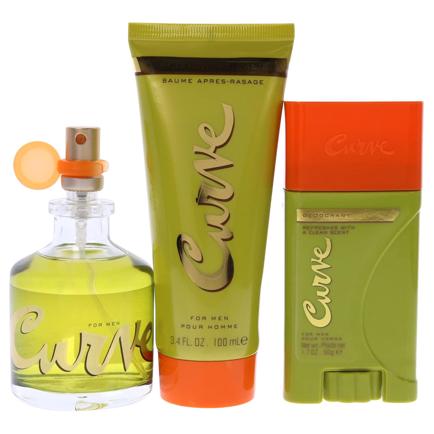 Curve Curve for Men, Men's Fragrance 3 Piece Gift Set, 2.5 Fl. Oz. Eau De Cologne, 3 Count, aftershave/deodorant