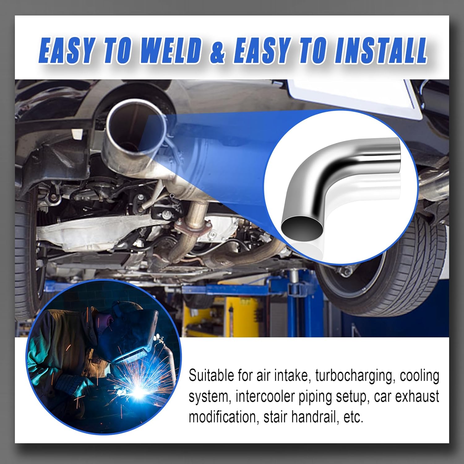 4 Inch 90 Degree Mandrel Exhaust Bend Elbow, OD 4" (102mm), Aluminized Alloy Air Intake Exhaust Pipe IntercoolerTube, Thick-walled 14GA/.078" Seamless Elbow, Brushed Finish- Ketofa