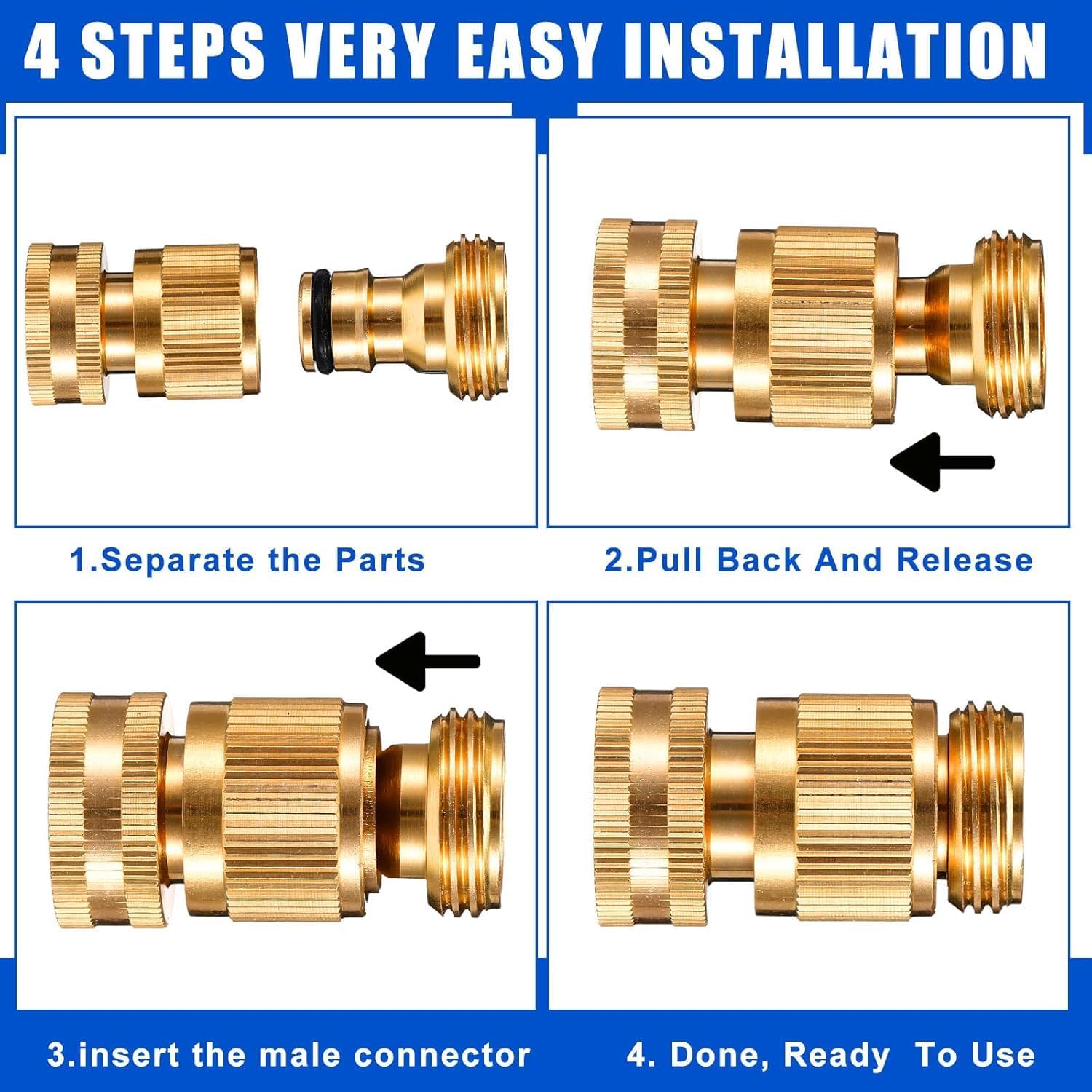 Therwen 16 Sets Garden Hose Quick Connector Solid 3/4 Inch Water Hose Connectors No Leak Heavy Duty Garden Fitting Female Adapter and Male Adapter (Brass Color)