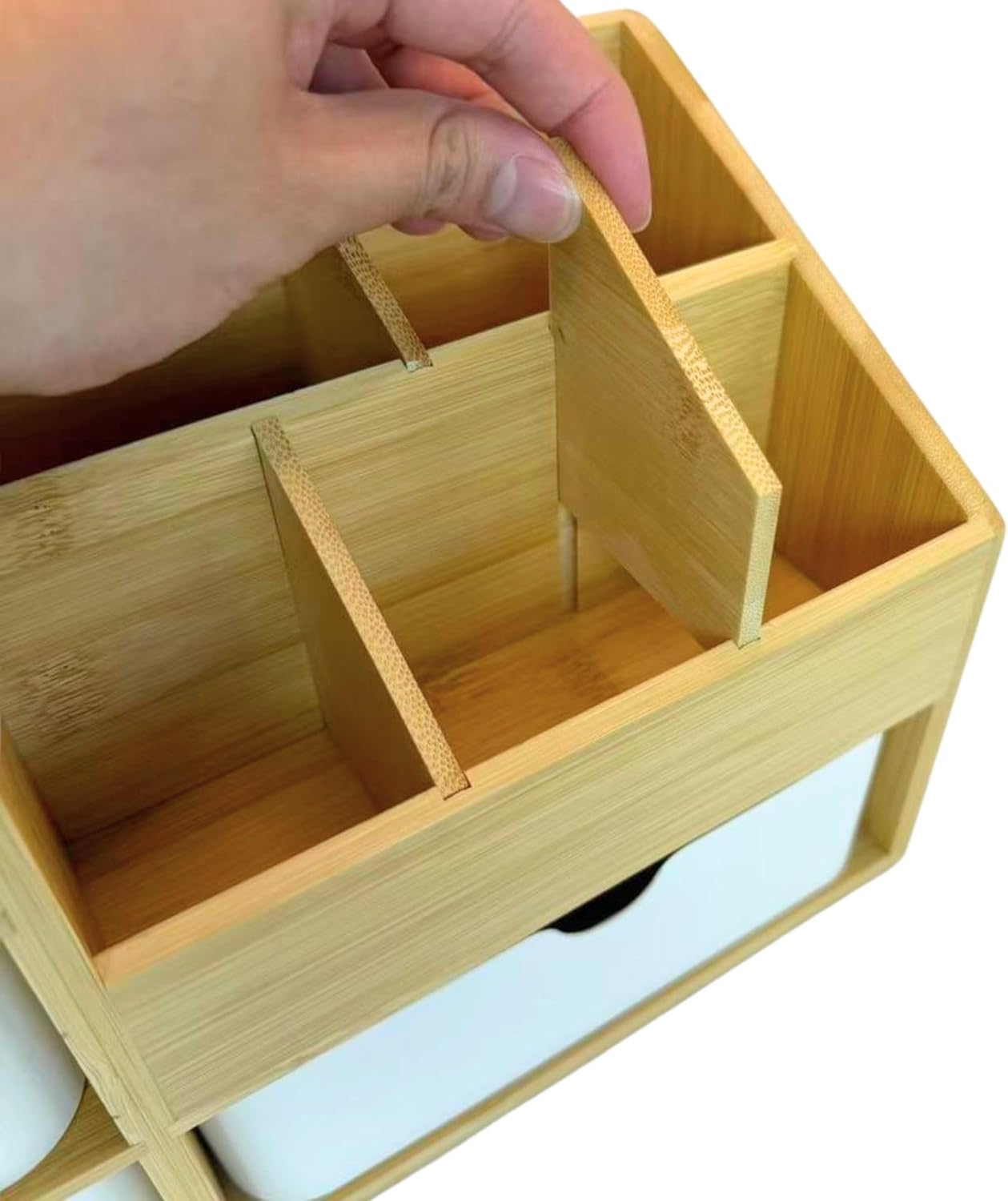 Bamboo Makeup Organizer with 3 Drawers & Adjustable Dividers, Desk Cosmetic Storage Box, Vanity Countertop Organizer for Bathroom, Office, Bedroom, Natural Bamboo Color (11.5x5.4in)