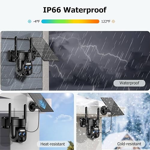 Miniatura 2 de Uniter Cámaras de seguridad solar 4K inalámbricas para exteriores, cámara PTZ WiFi de 8MP 2.4GHz alimentada por batería, sistemas de seguridad para