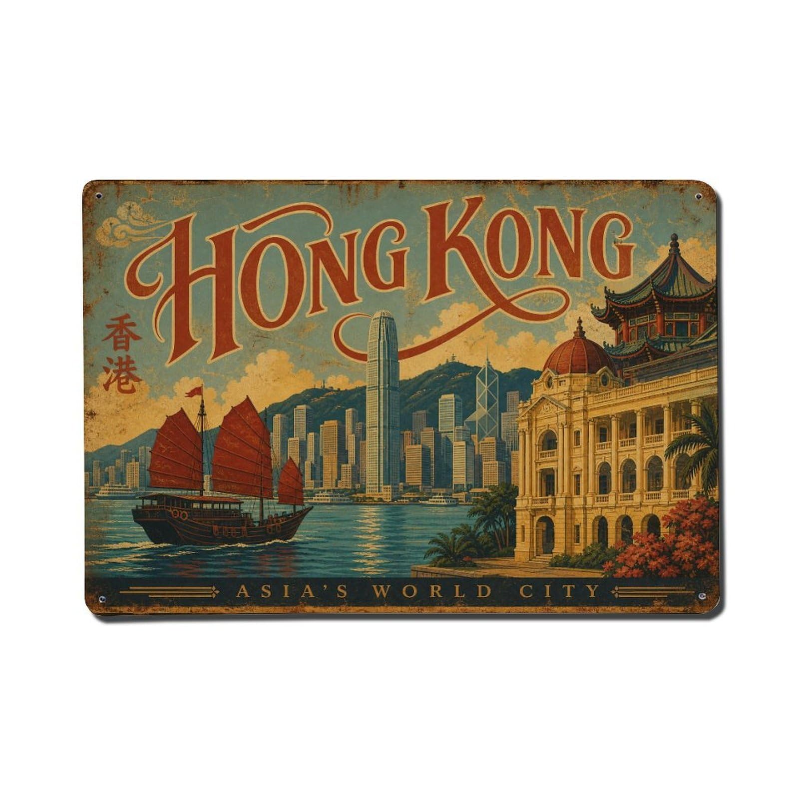 Huiyhb 8X12inch(20X30cm) Vintage Travel Hong Kong Splendor Metal Tin Sign