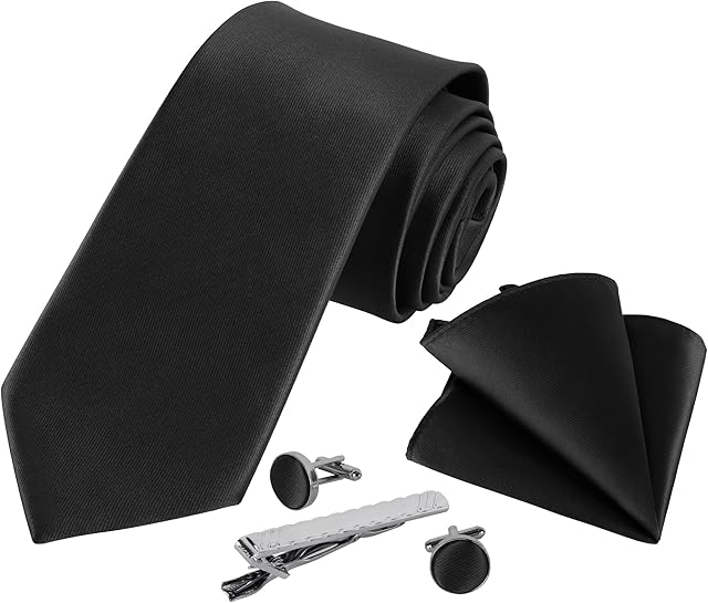 Beaface Men Ties Set, Solid Color Ties for Wedding Business, Men's Ties and Pocket Square Cufflinks Tie Clip 5 PCS Set