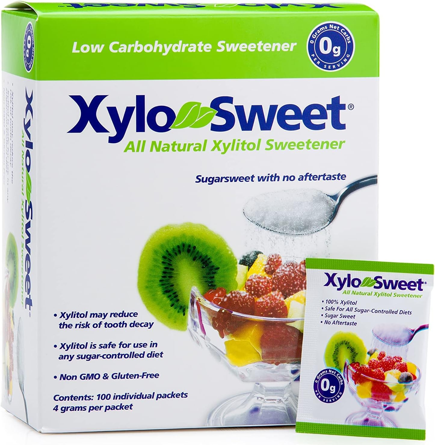 XyloSweet Plant Sourced Xylitol Sweetener - Pure Natural Sugar Substitute, Granules, Non-GMO, Gluten-Free, 100 Packets (Pack of 3)