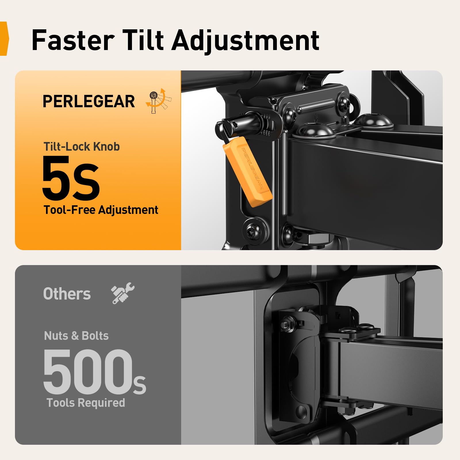Perlegear Uchwyt ścienny do telewizora 32-85 cali do 60 kg, obrotowy i uchylny uchwyt ścienny do telewizora, uchwyt do telewizora z beznarzędziowym nachyleniem, Max VESA 600 x 400 mm, PGLF6