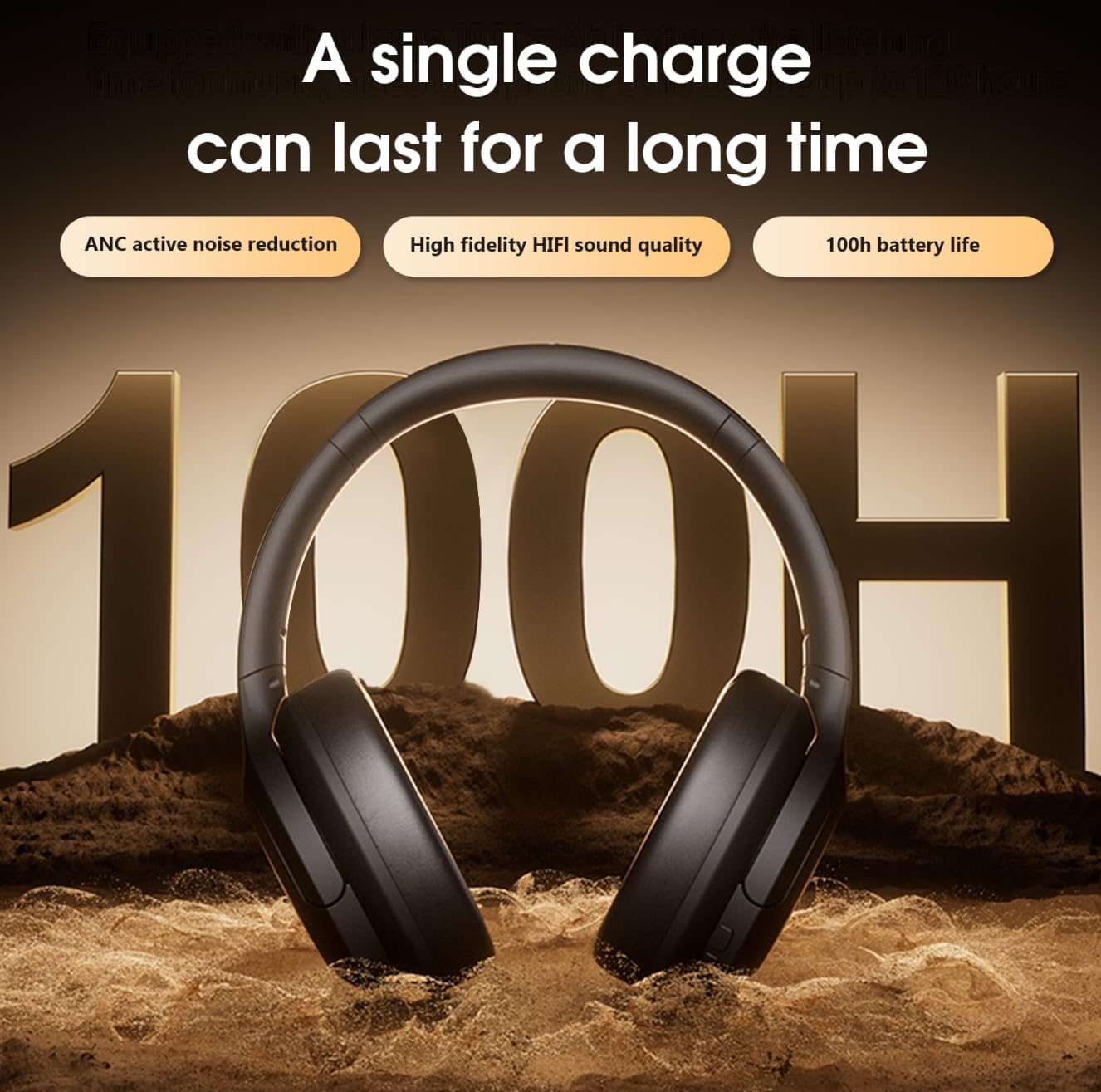 MZYMI Wireless Over Ear BT Headphones, Active Noise Cancelling Headphones, 100H Play Time Bluetooth Headphone with Microphone for Work, Gym, Travel, Game, Black