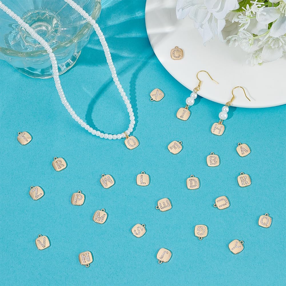 PH PandaHall 26 Styles Cubic Zirconia Letter Charms, Brass Alphabet Pendants A to Z Golden Rectangle Charms for DIY Wine Glass Necklace Bracelet Earrings Keychain Craft Jewelry Making - Image 4