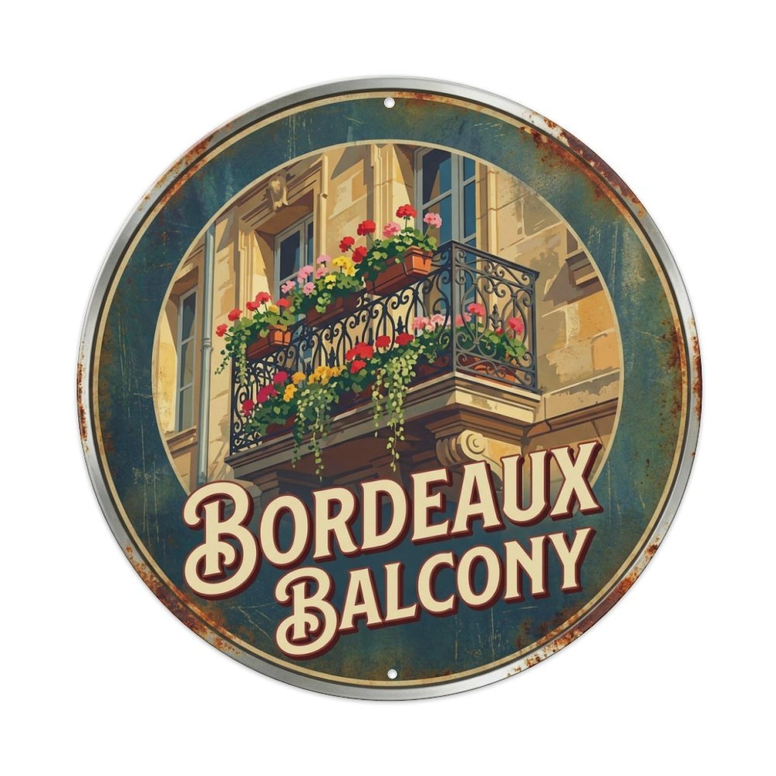 Retro Landmark Travel Balcony France Bordeaux Metal Tin Sign