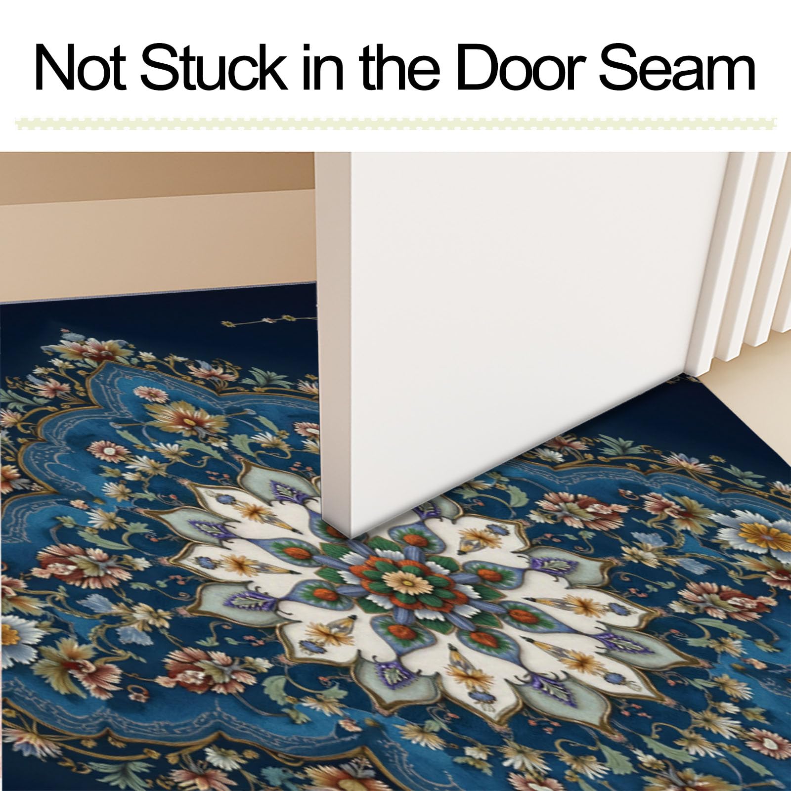 Tapis Bleu foncé Style de tapis persan Motif floral géométrique Élégantes Paillasson Exterieur Entree Paillasson Interieur Antidérapant Lavable Tapi Entree Interieur pour Cuisine Couloir 80 x 120 cm