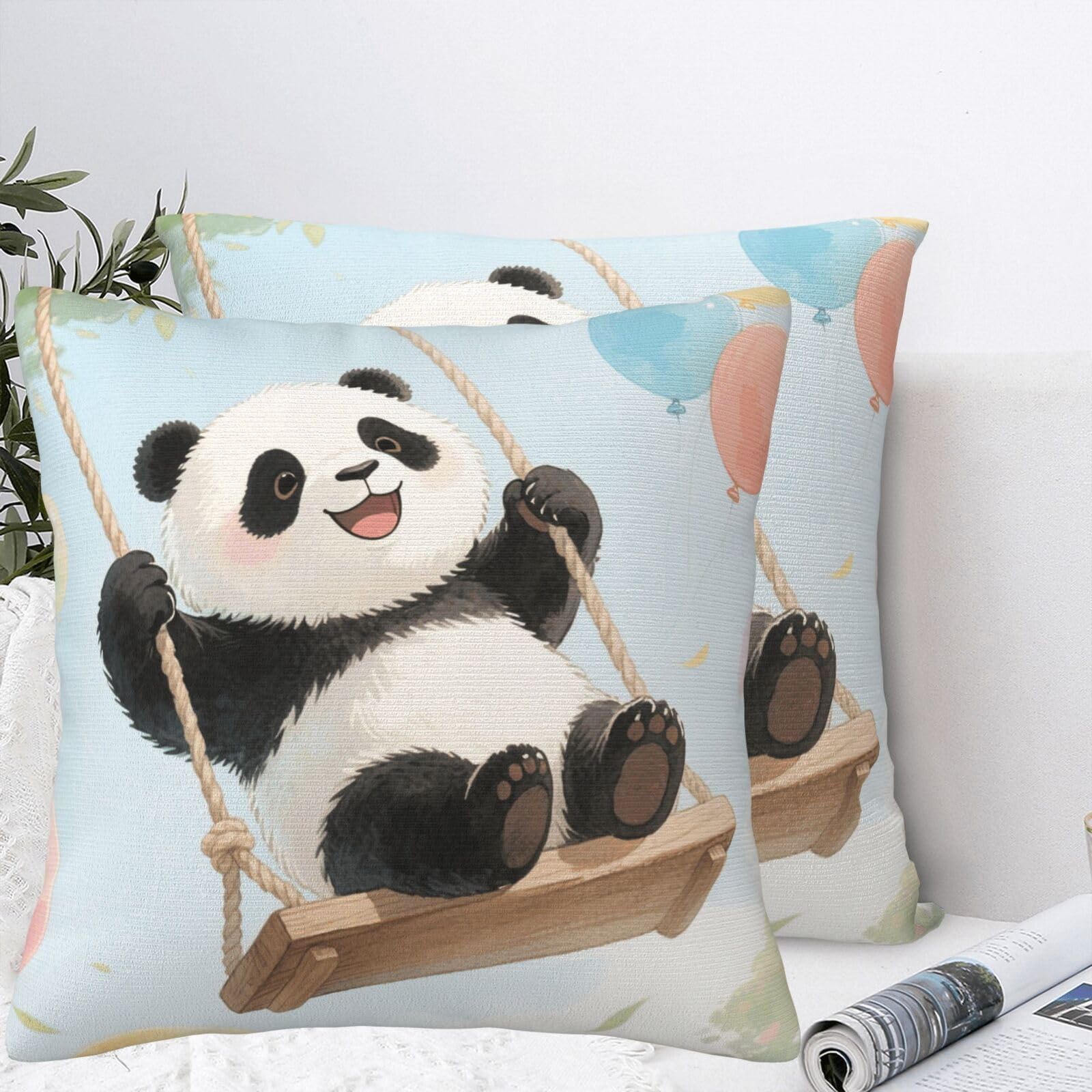 BTCOWZRV Panda with Balloon Plush Throw Pillow Covers 22"X22",Soft Cozy Couch Cushion Covers Decorative Pillow Cases for Holiday Home Bedroom Sofa Decors