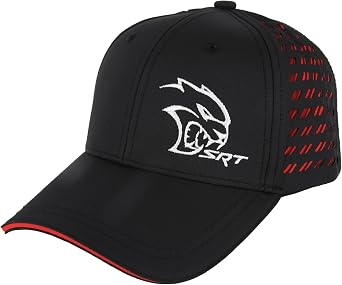 Dodge SRT Hellcat Mens Performance Hat | Embroidered Logo | Laser-Cut Rhombus Panels | Black/Red | Officially Licensed