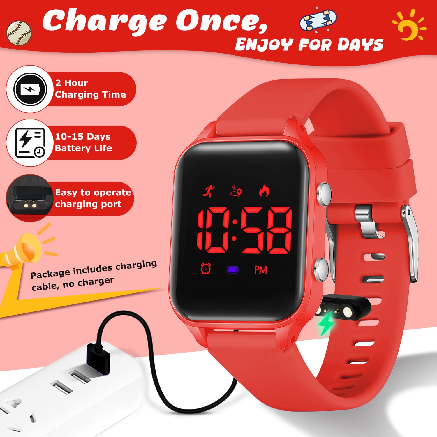 Orologio digitale per bambini per ragazzi e ragazze, orologio sportivo con fitness tracker, contapassi, sveglia, cronometro, senza bisogno di app, impermeabile, regalo per adolescenti, studenti,