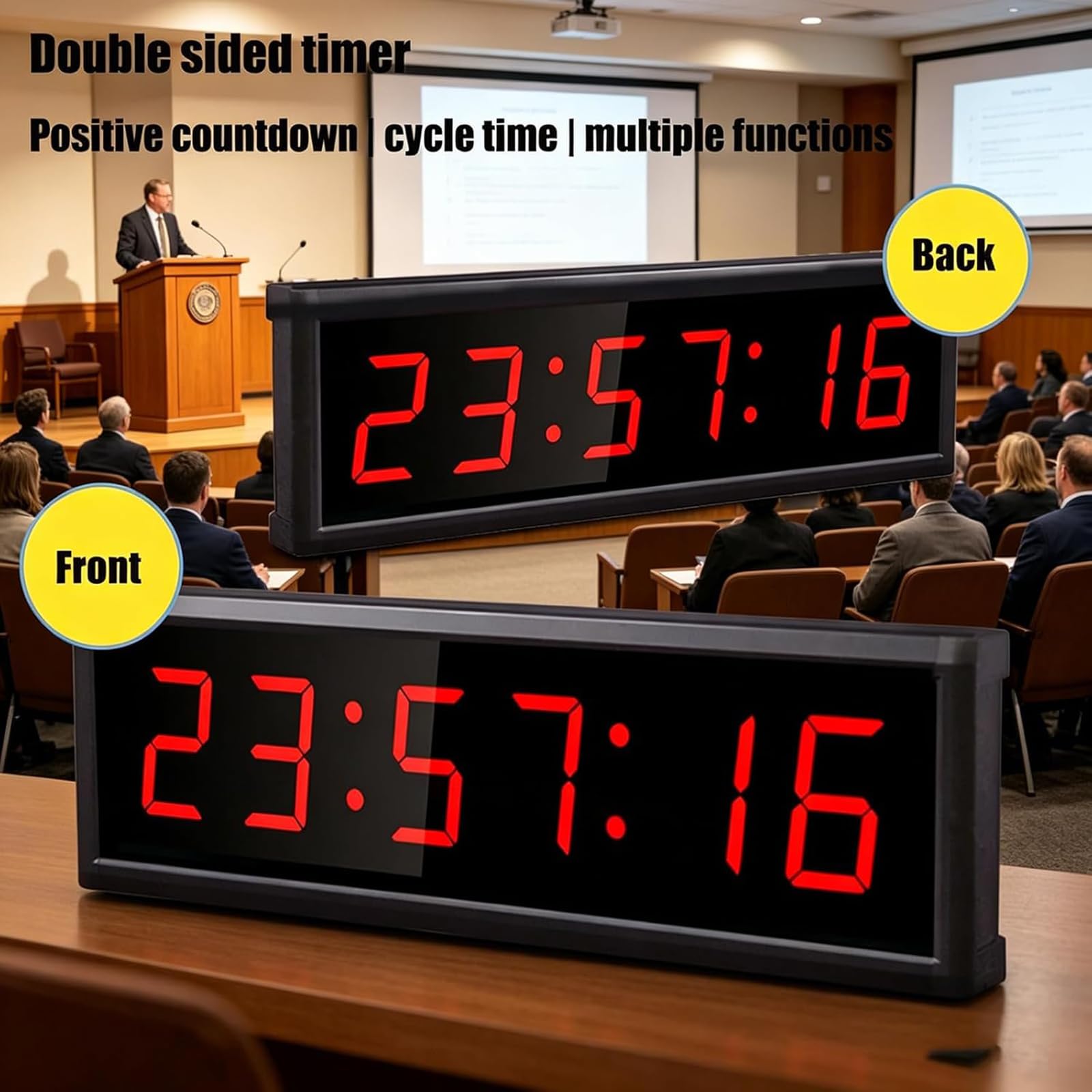 NGARY Reloj De Carrera Led, Temporizador De Doble Cara De 6 Dígitos De 1,5 Pulgadas con Trípode, Sincronización Positiva/Ciclo/cronómetro/Modo De Cuenta Regresiva Y 20 Grupos De Memoria De Datos