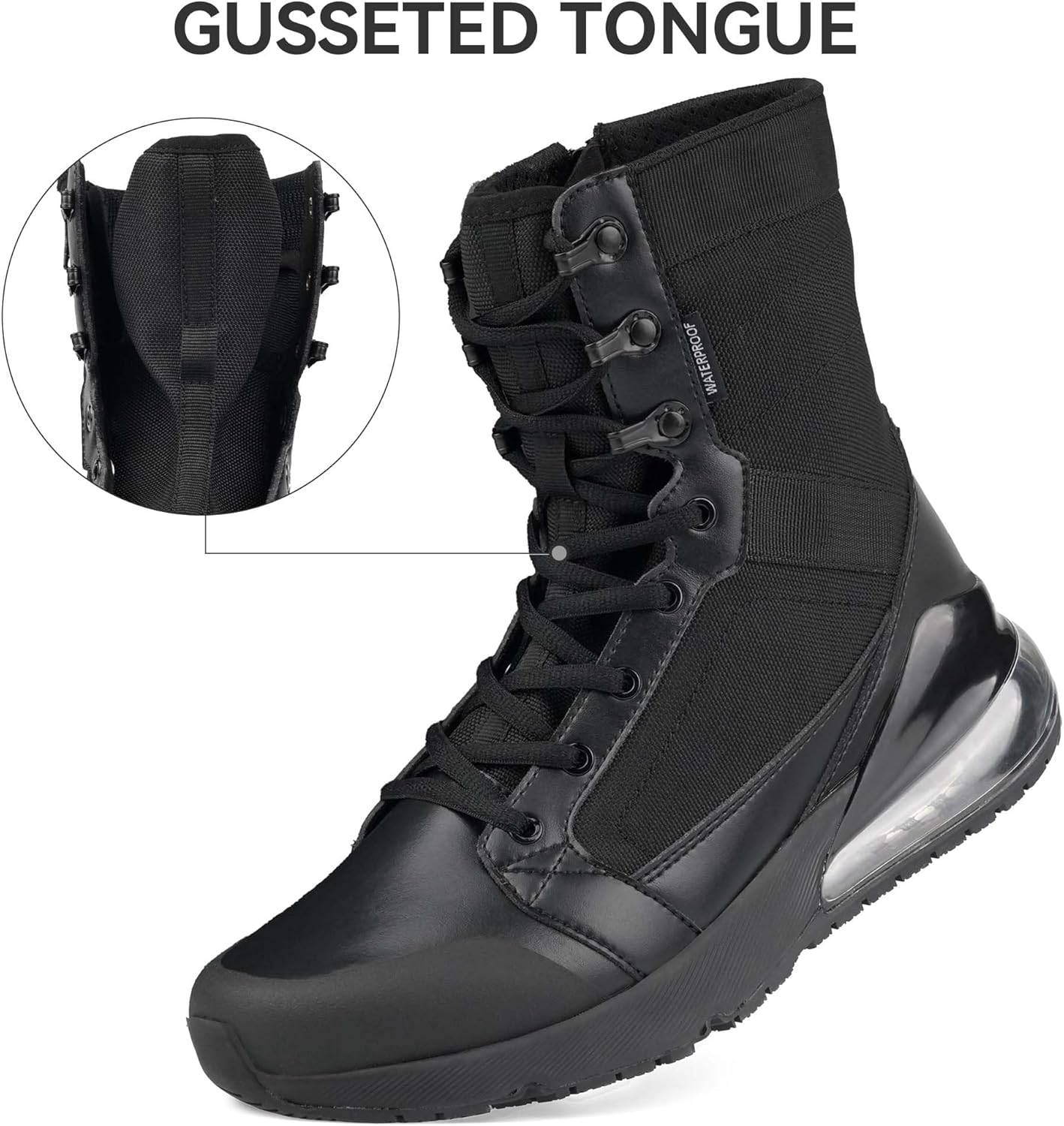 Women's Waterproof Work Tactical Boots Wide Non Slip Boots Lightweight for Side Zipper All Day Comfortable Hiking Motorcycle Service - Image 5