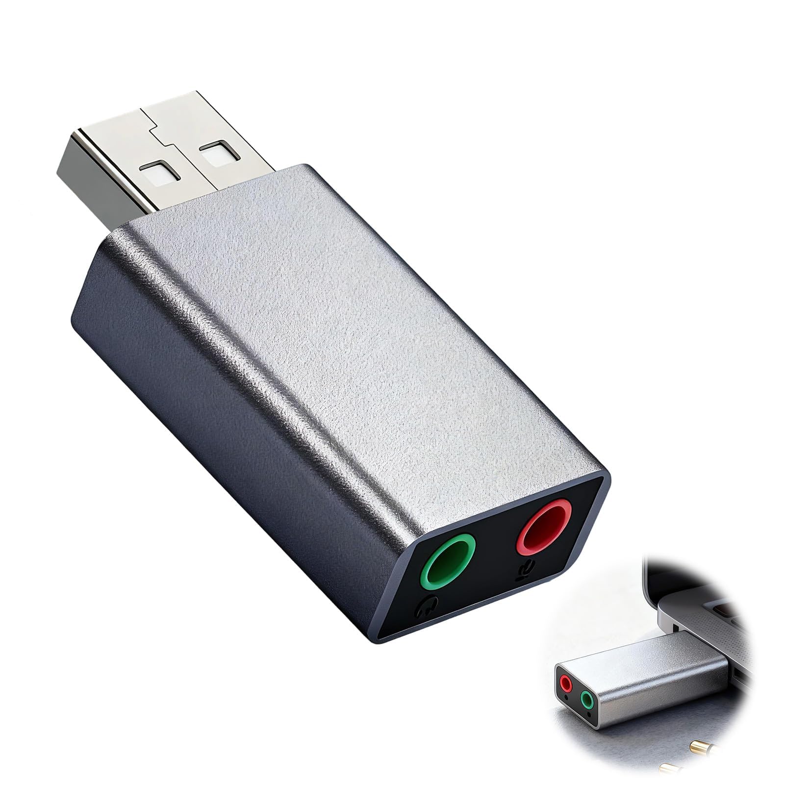 Adaptador USB a Jack 3.5 mm, Tarjeta de Sonido USB Externa para PC Laptop PS4 Auriculares con Micrófono, Adaptador de Audio 3D Compatible con Windows, Mac, Linux, Altavoces y Auriculares