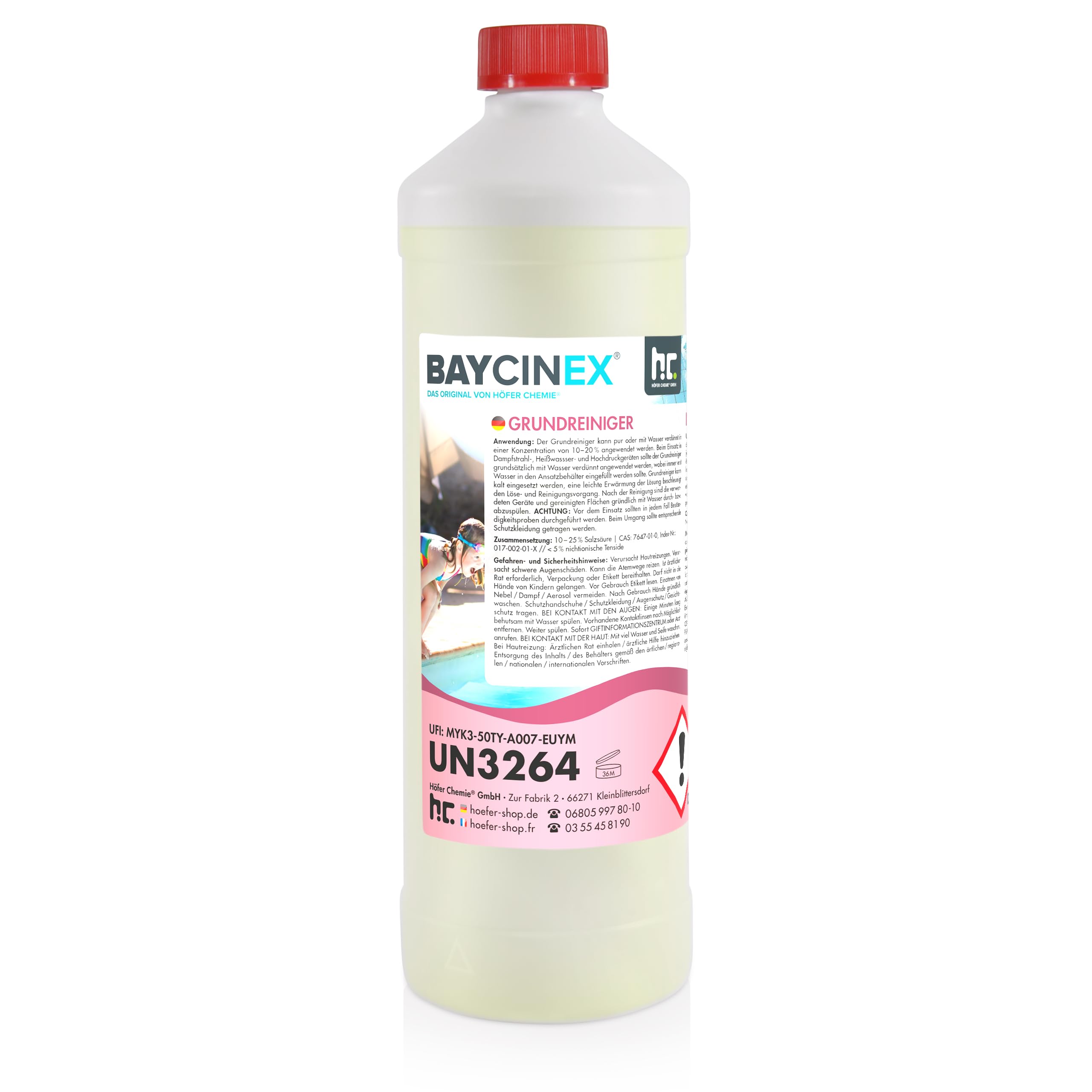 Höfer Chemie Nettoyant Acide 1L BAYCINEX® - Élimination Profonde des Dépôts Minéraux pour Piscines, Calcaire et Rouille