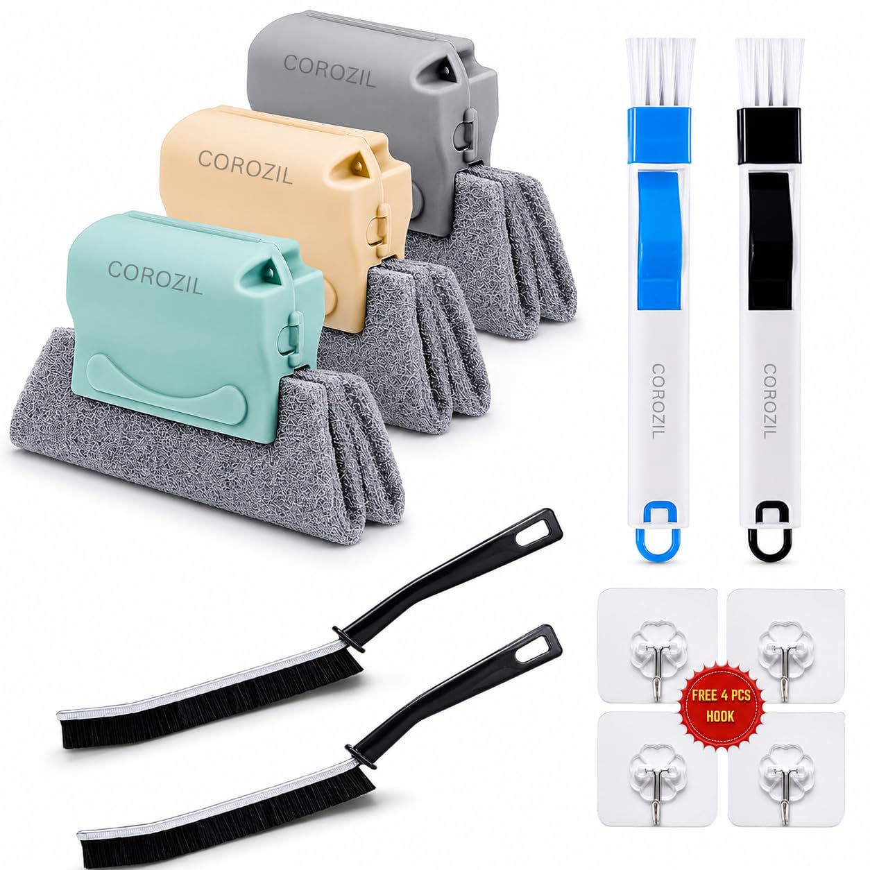 Cleaning Brush Combo Kit (9+ Pieces) – Window Groove Cleaner, Gap Cleaning Brushes, Cloth Cleaning Tools with Adhesive Hooks, Multipurpose Cleaning Set for Home, Kitchen & Sliding Doors-image-37