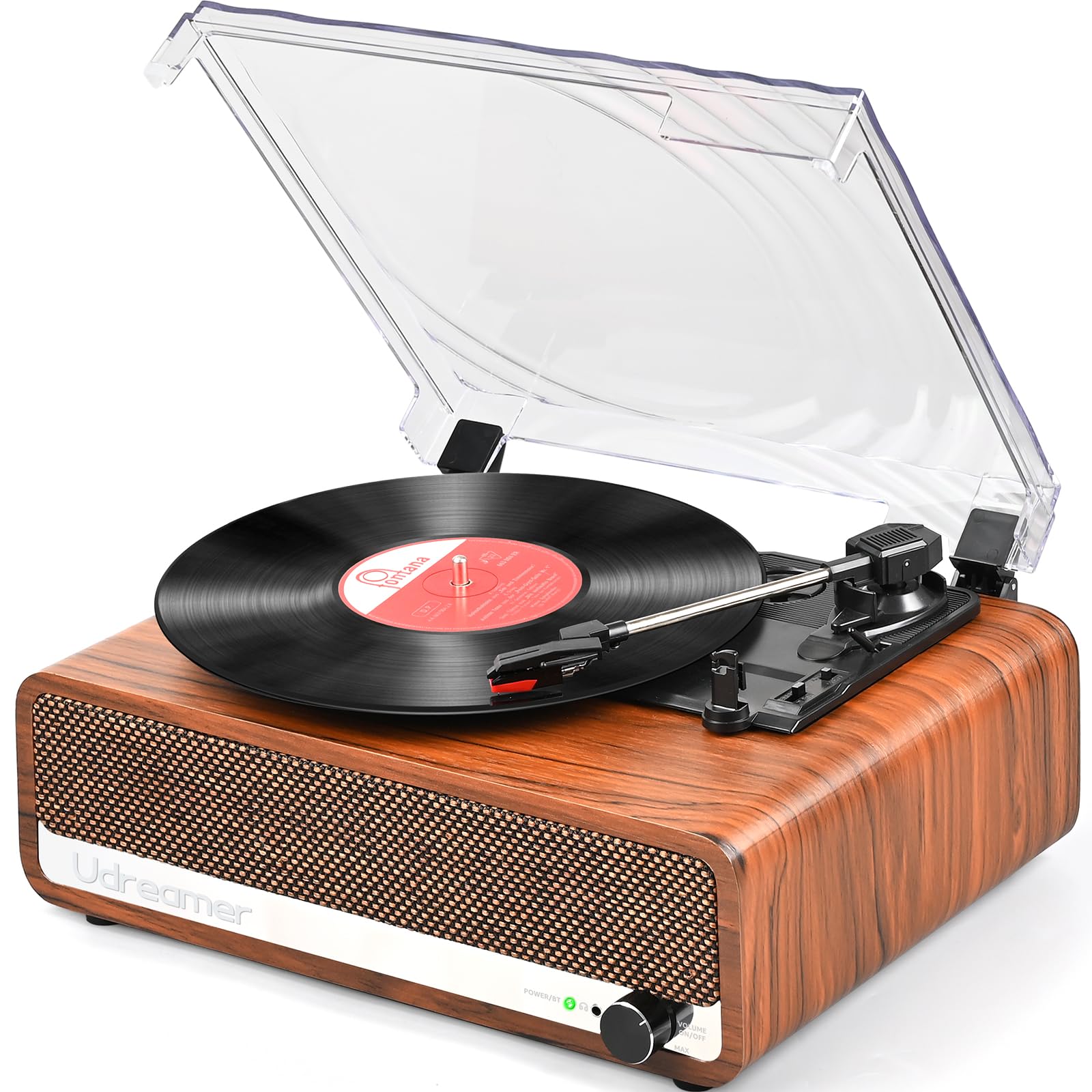 Udreamer Tocadiscos Bluetooth Tocadiscos de Vinilo Soporte USB AUX-in Auriculares RCA Line-out 3 Speed Diseño de Espejo Naranja Amarillo