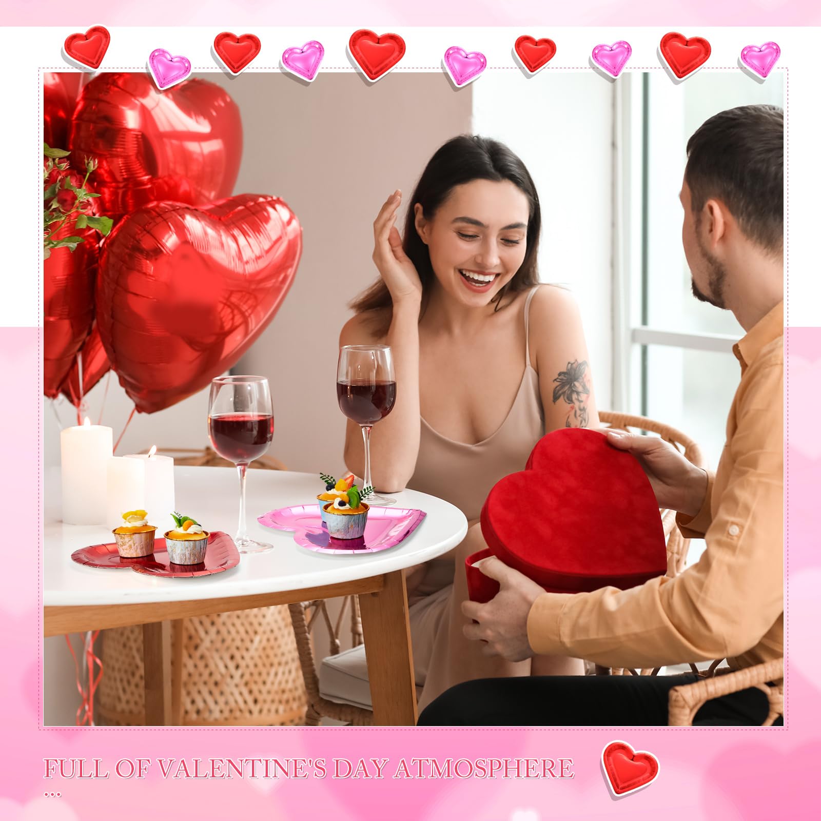 Remerry Lot de 100 assiettes jetables en carton épais en forme de cœur pour la Saint-Valentin 26 x 24 cm - Assiettes décoratives en carton pour mariage, anniversaire (rouge et rose)