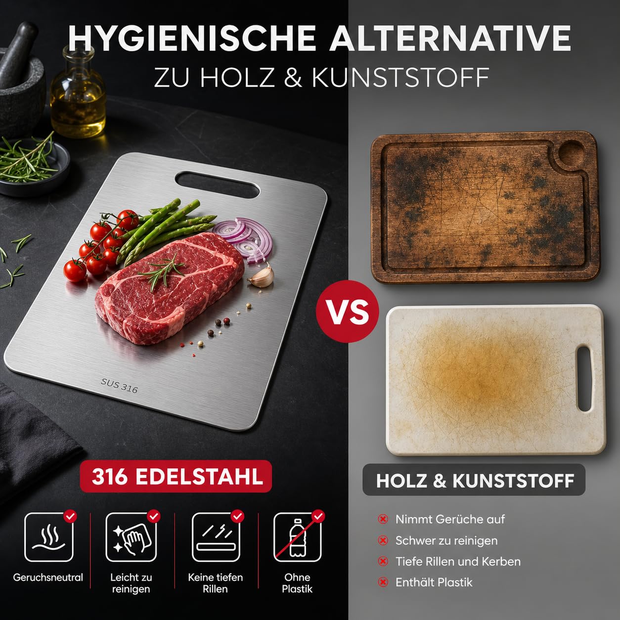 3 Stück Titan Schneidebrett, 304 Edelstahl Schneidebrett, Titanium Cutting Board, 2026 Erstklassige Titan-Schneidebretter, für Die Küche Im Freien Camping Wandern (29x20cm, 34x23cm und 39x28cm)