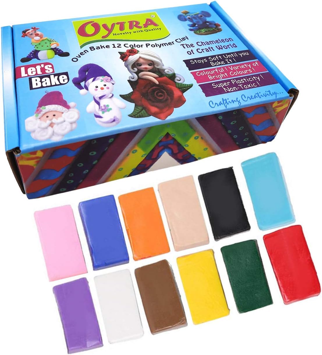Oytra 12 Color Polymer Clay Oven Bake Set 0.7 Oz Each Colour For Jewellery Earing Making Beginners Kit (Basic Colors)