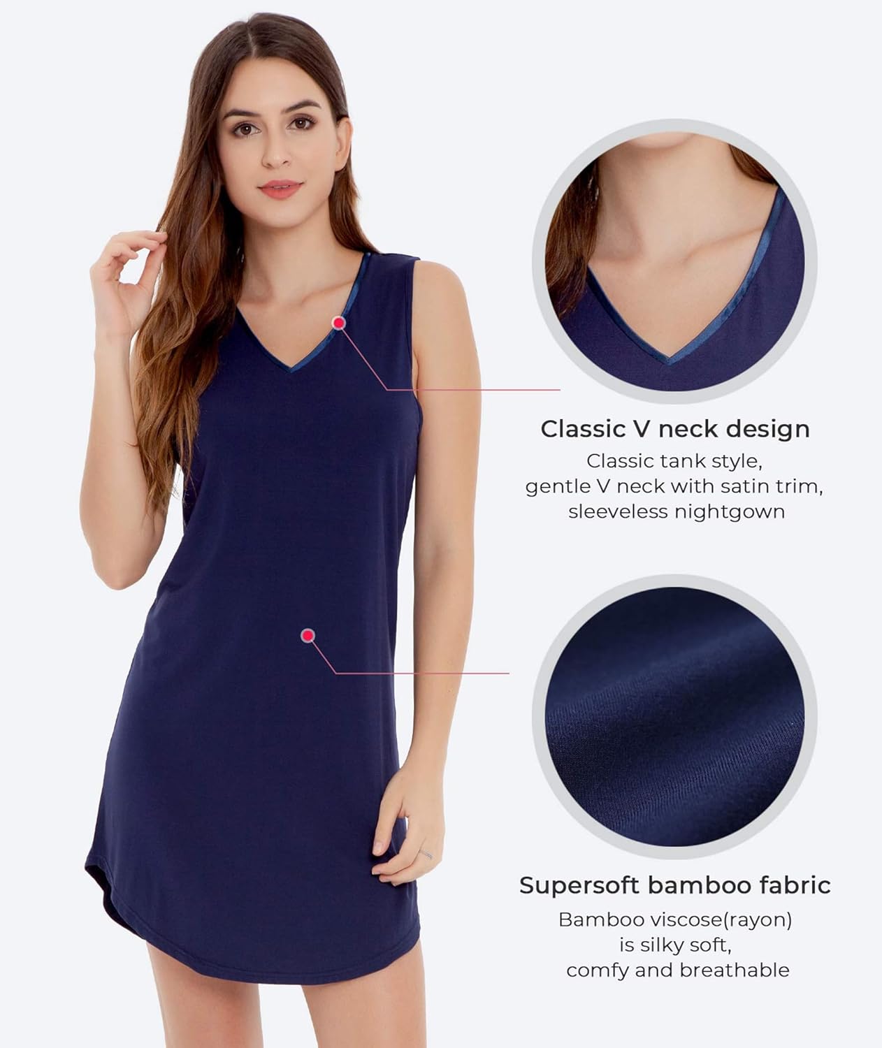 LazyCozy Bamboo Viscose Nightgowns for Women, Soft Night Shirts for Women Sleepwear, Summer Sleeveless V Neck Tank Pajama - Image 4