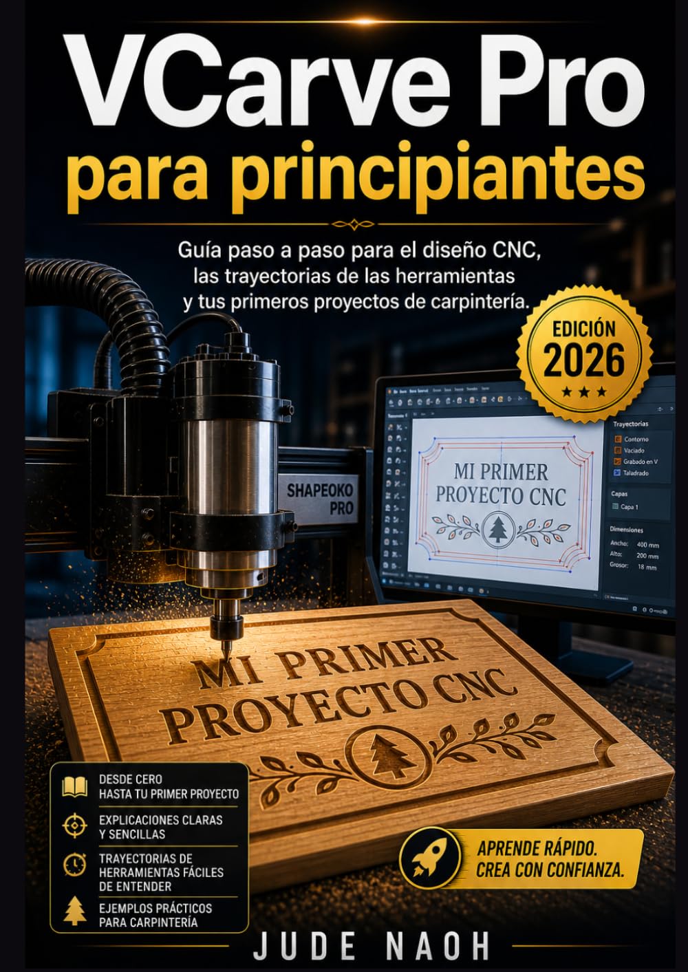 VCarve Pro para principiantes: Guía paso a paso para el diseño CNC, las trayectorias de las herramientas y tus primeros proyectos de carpintería.
