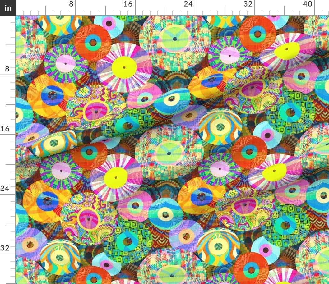 Spoonflower Fabric - Trippy Vinyl 1960S Hippie Vintage Disco 1970S Retro Nostalgia Printed on Petal Signature Cotton Fabric by The Yard - Sewing Quilting Apparel Crafts Decor