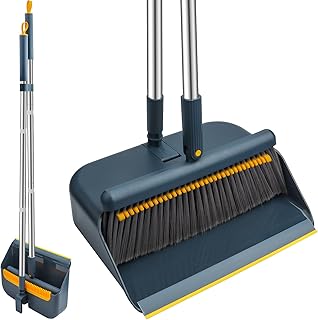 Besen Kehrschaufel Set mit Kammzähnen Winddicht Vertikal Langstiel Besen Kit für Haushaltsreinigung und Kehren (Rechteckig Blau)