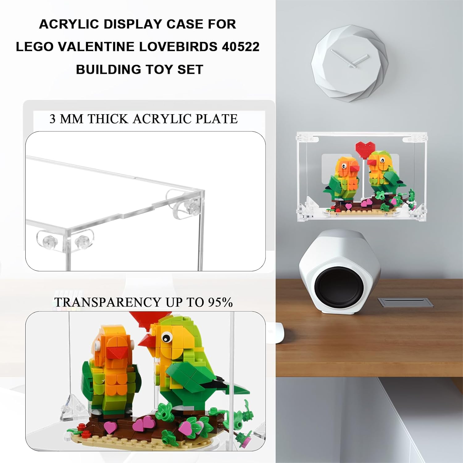 Beautyflier Display Case for Lego Valentine Lovebirds Building Toy Set, Clear Acrylic Display Box, Countertop Display Stand for Lego Lover, Valentines Day Decoration and GIF (Case ONLY)