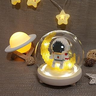 Uvini Building Blocks Astronaut Model with LED Light & Glass Globe, STEM Building Toy, Micro Blocks for Kids or Adult Gifts, Spaceman on The Moon Mini Blocks Set DIY Bricks Toys 368Pieces