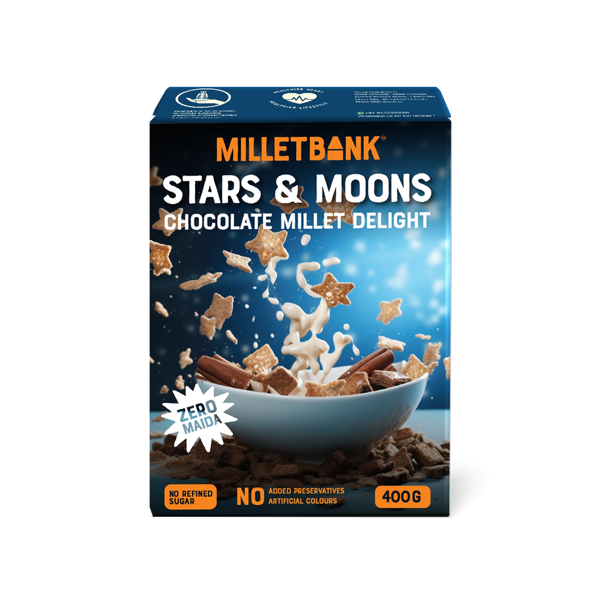 Millet Bank Stars and Moons: Chocolate Millet Delight | No Maida, No Refined Sugar, No Added Colours & Preservatives | Wholesome Breakfast | 1 x 400g (B0CW18457M) Amazon Price History, Amazon Price Tracker