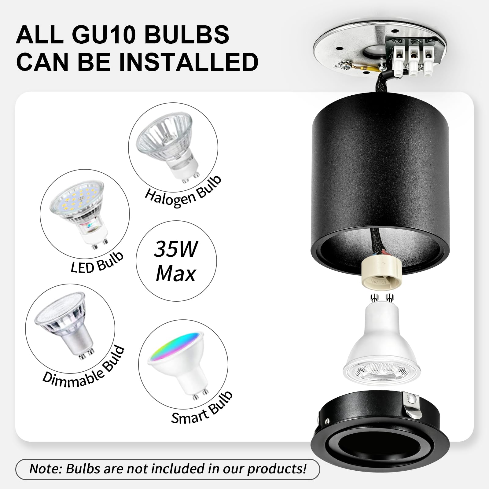 GeyouLux Reflektor punktowy do zabudowy GU10, obracany o 30°, czarny, Φ80 × 84 mm, reflektor do zabudowy z oprawą GU10, lampa do zabudowy z aluminium, okrągła, natynkowa 230 V, downlight, 6 sztuk (bez