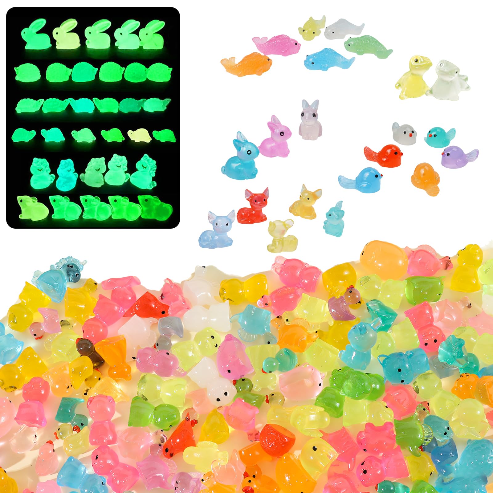 Cheewing Dark 110Pcs Mini Resin Animals Gifts, Little Glow In The Tiny Plastic Animal Figures Stuff For Fish Tank Aquarium Ornaments Decorations, Fairy Garden Dollhouse(Random Animals)