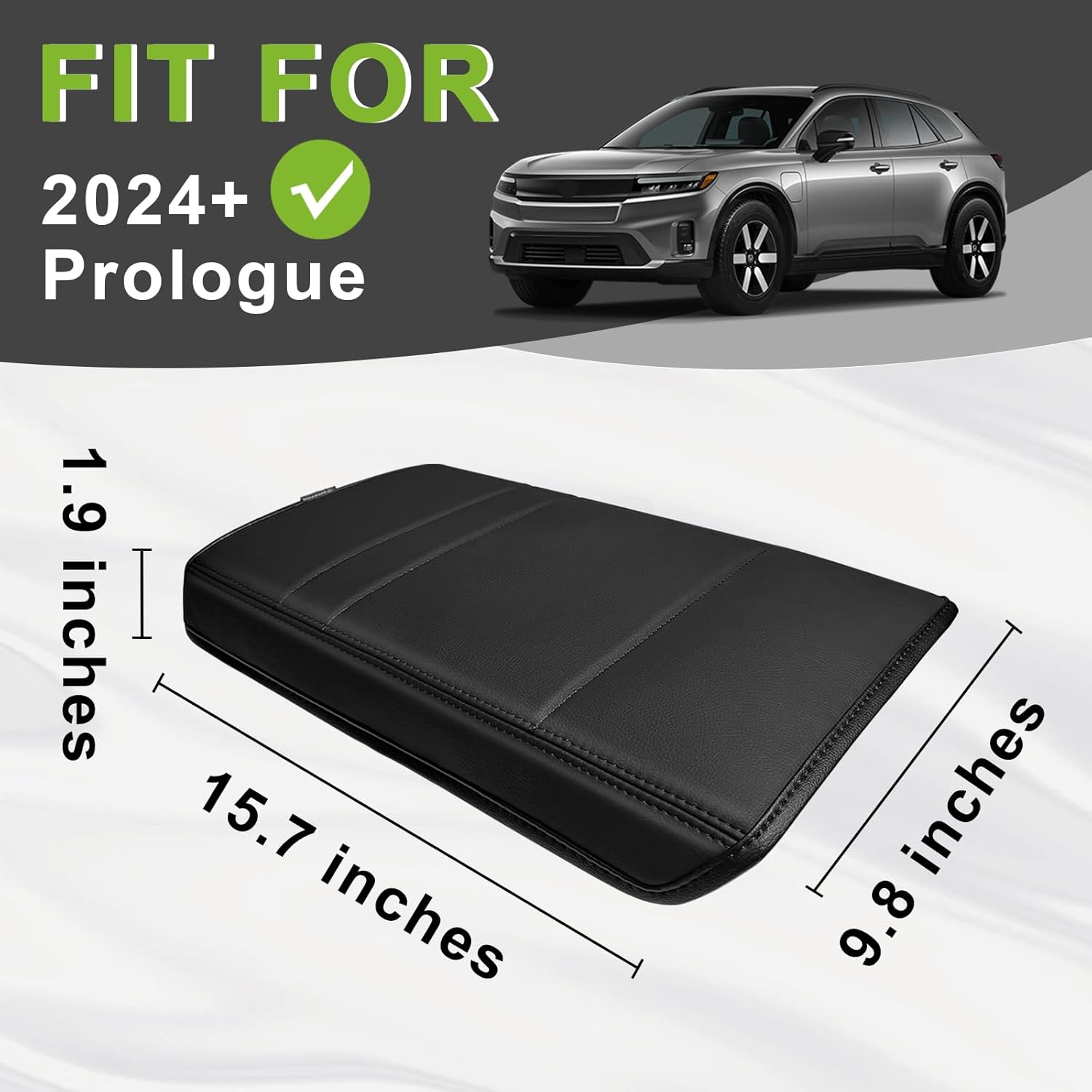 BestEvMod Center Console Armrest Pad Cover Compatible with Honda Prologue 2026 2025 2024 Accessories Extra Soft Microfiber Leather Protector Seat Armrest Cover Black with Black Stitching (Regular)