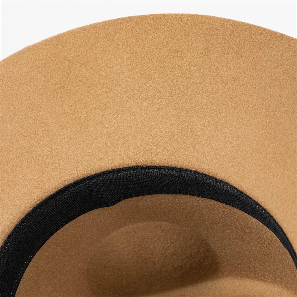 Cappello Fedora in lana da donna con fiocco in nastro casual top jazz cappello a cilindro unisex caldo berretto all'aperto cachi 59-60 cm