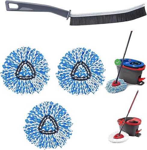 Paquete de 3 repuestos de microfibra con cepillo limpiador de lechada, cabezal de repuesto de trapeador giratorio fácil de reemplazar, compatible