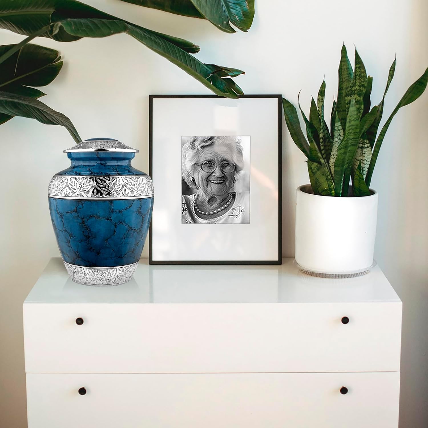 Trupoint Memorials Cremation Urns for Human Ashes, Decorative Burial Urn for Adult Men and Women, Large Dark Blue with Silver Lining