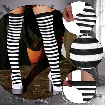 Striped Thigh High Socks, Halloween Witch Stockings Costume Accessories for Women, Over Knee High Socks Leg Warmers